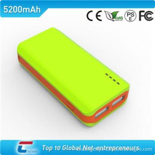 Colorful mobile portable battery charger with dual usb output 5200mah